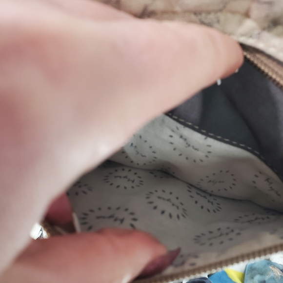 Myra Bag Glare Cowhide Upcycled Canvas Leather Messenger Crossbody Bag - Picture 12 of 16